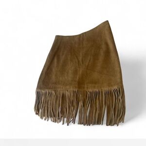 Suede Fringed Mini Skirt Vintage |Passport| Camel Tan Brown Waist 30